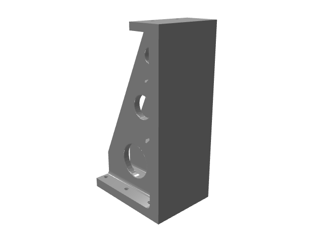 3D model of a dark gray triangular gusset bracket with a solid front plate and a hole in the support rib.