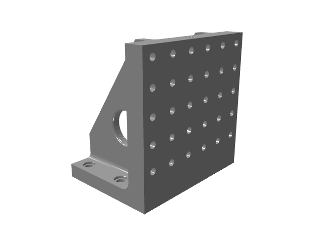 3D model of a thick triangular angle plate featuring a sparse hole pattern,