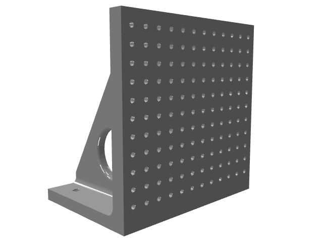 3D model of a square triangular plate with a dense grid of holes.