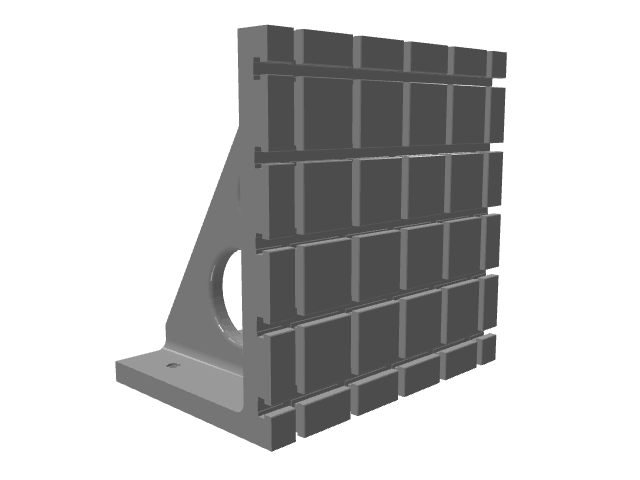3D model of a square triangular bracket with deep T-slots