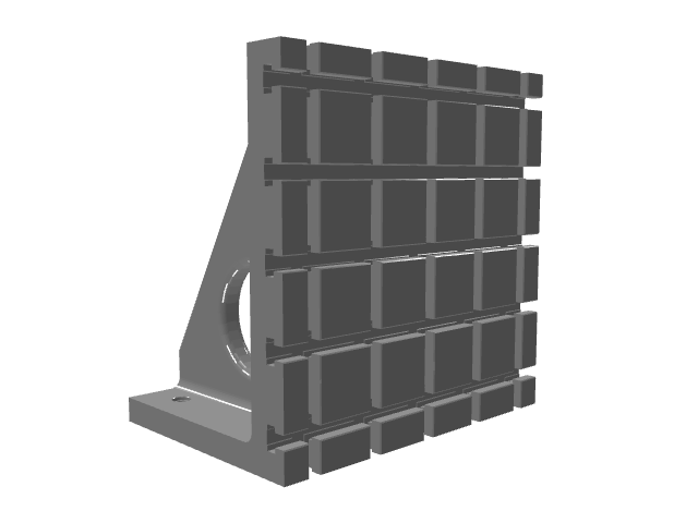 3D model of a wide triangular bracket with horizontal T-slots.