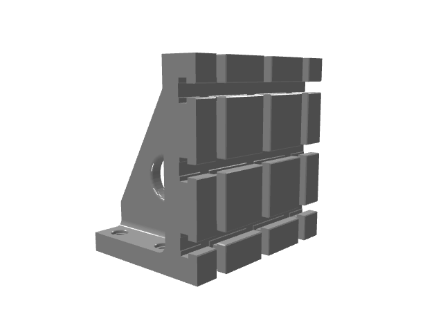 3D model of a wide dark gray block featuring a grid of deep rectangular slots.