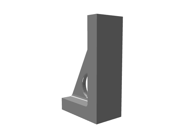 3D model of a dark gray triangular bracket with a flat mounting plate