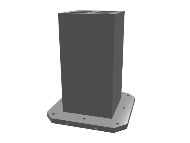3D model of a dark gray block column with two top openings on a base plate.