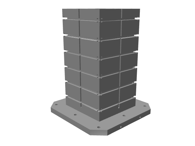 3D model of a blocky dark gray square column with six stacked layers.