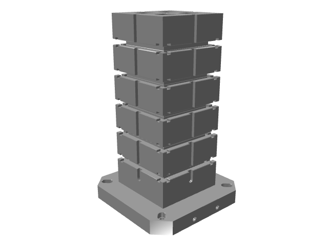 3D model of a tall, multi-layered dark gray grid column on a base.