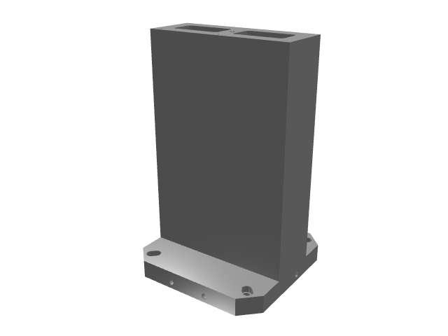 3D model of a narrow dark gray block structure on a base.