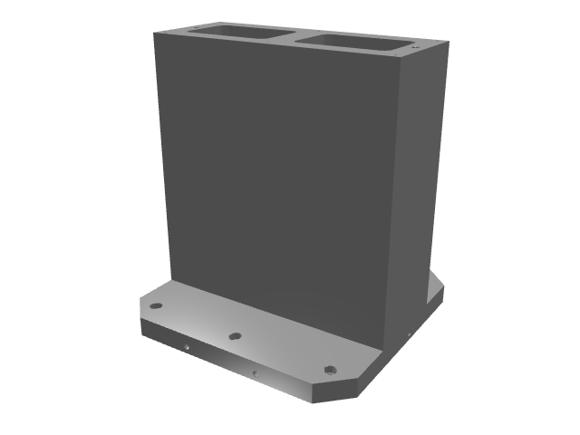3D model of a thick dark gray rectangular block mounted on a corner-cut base.