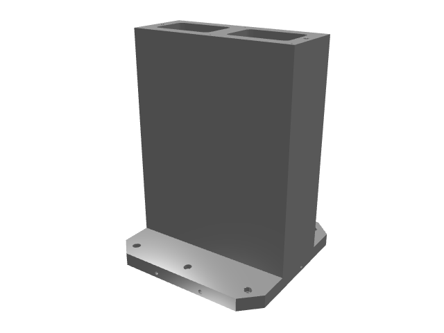 3D model of a tall, narrow dark gray block with two top rectangular hollows.