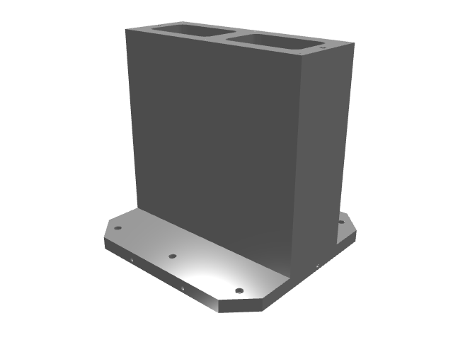 3D model of a wide dark gray block with two top rectangular hollows on a base plate.
