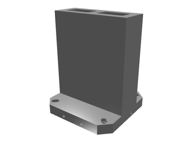 3D model of a solid, plain dark gray block wall on a corner-cut base plate.