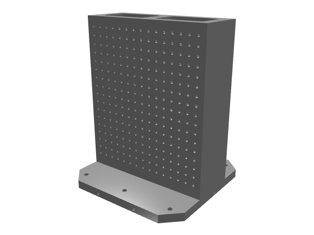 3D model of a dark gray block with a highly concentrated grid of white dots, viewed from a side angle.