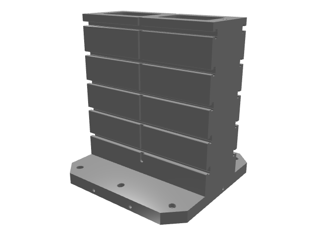 3D model of a dark gray six-layered modular block wall on a flat base.