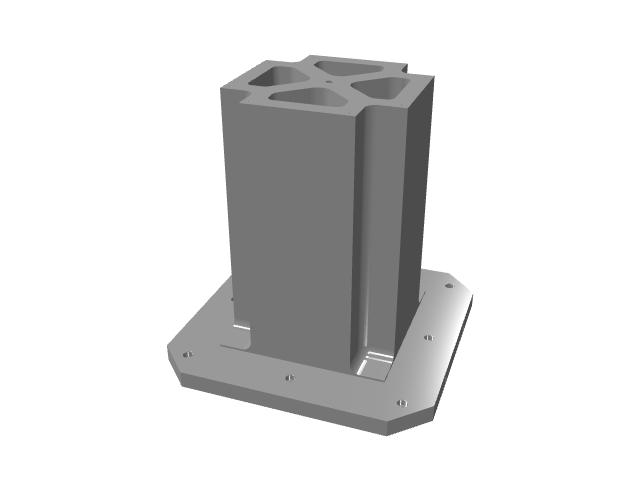 3D model of a wide, hollowed pillar with an internal cross structure.