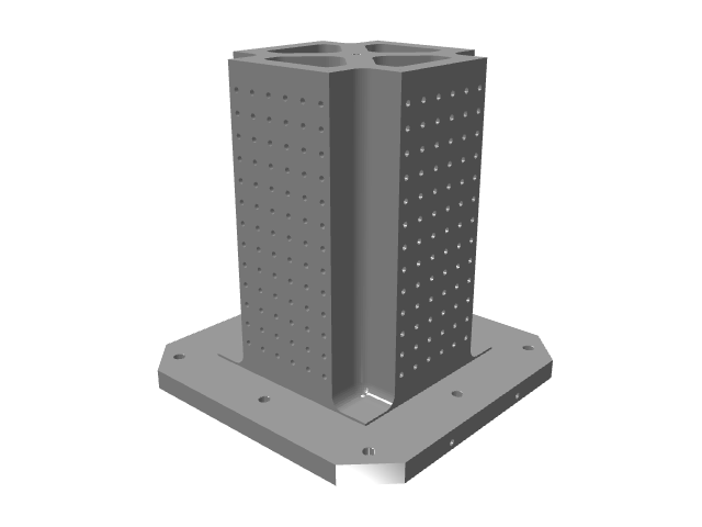 3D model of a wide pillar with a dense grid of small perforated holes.