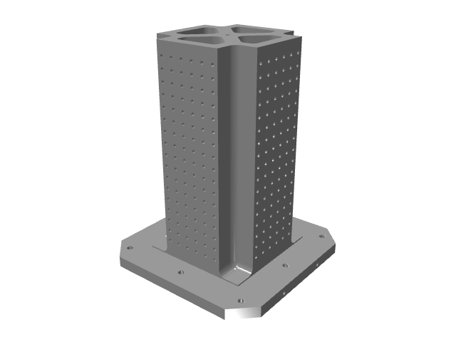 3D model of a pillar with a grid of small perforated holes on its faces.