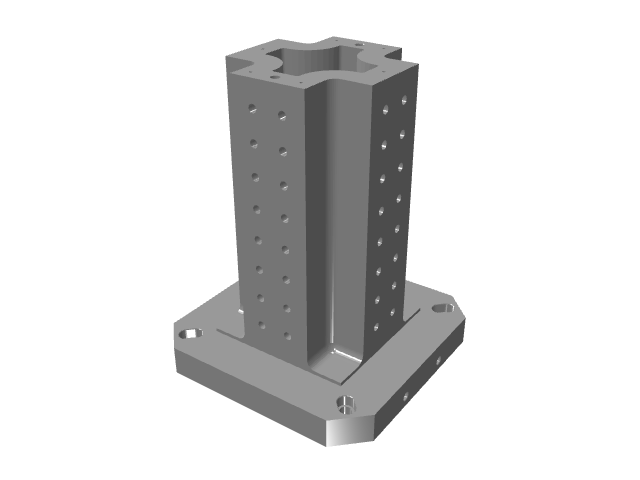 3D CAD model rendering of a medium cross-shaped vertical tombstone column with grid holes.