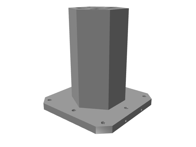 3D CAD model rendering of a smooth hexagonal vertical machining tombstone.