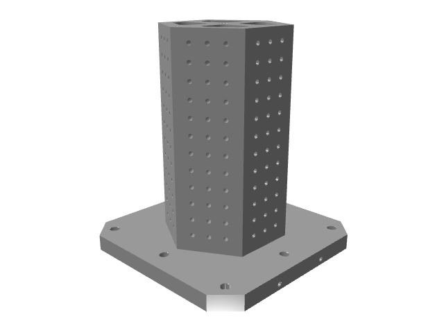 3D CAD model rendering of a short octagonal vertical tombstone with grid holes.