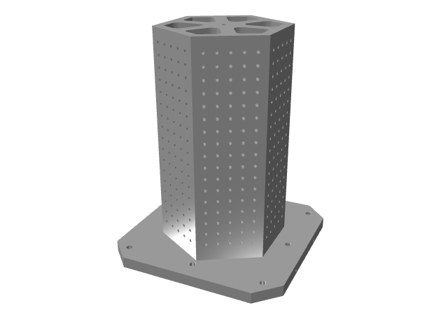 3D CAD model rendering of an octagonal vertical tooling column with grid holes.