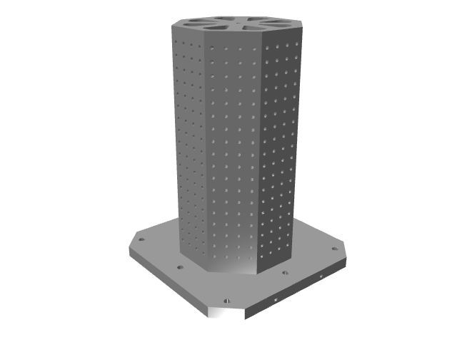 3D CAD model rendering of an octagonal vertical tooling column with grid holes.