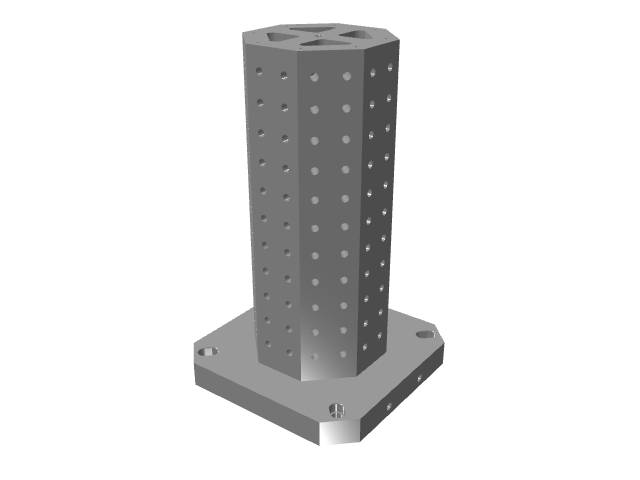 3D CAD model rendering of an octagonal vertical tooling column with grid holes.