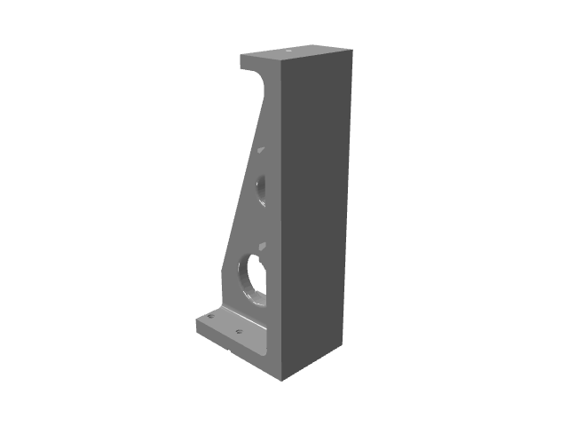 3D CAD model rendering of a narrow vertical mounting bracket with a circular hole.
