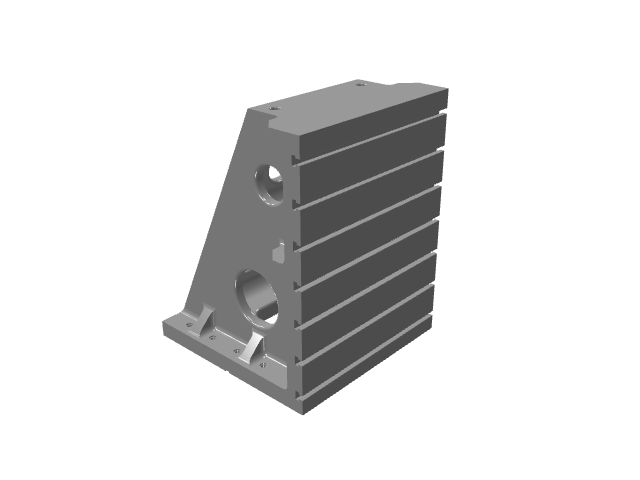 3D CAD model rendering of a heavy-duty triangular angle tombstone with slots.