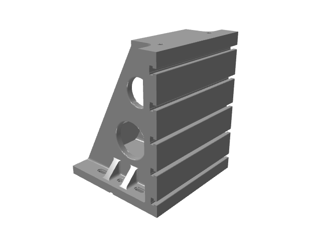 3D CAD model rendering of an angled industrial fixture with horizontal slots.