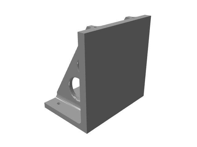 3D CAD model rendering of a wide triangular industrial gusset plate or angle tombstone fixture.