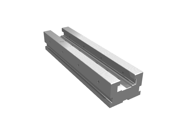 3D render of a short T-slot guide rail profile.
