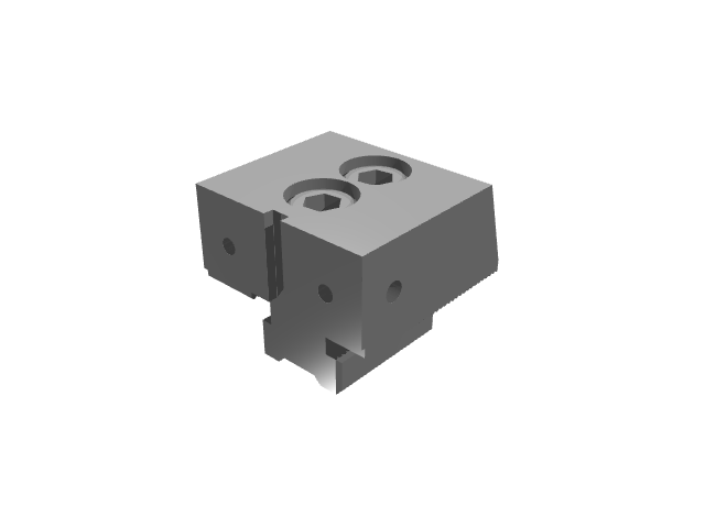 3D render variant of the twin-bore clamp under soft ambient lighting.