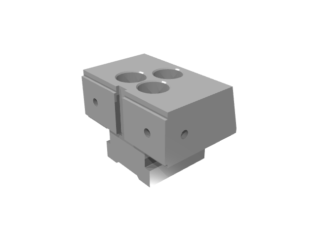 3D render of a heavy-duty clamping block with four top counterbores.