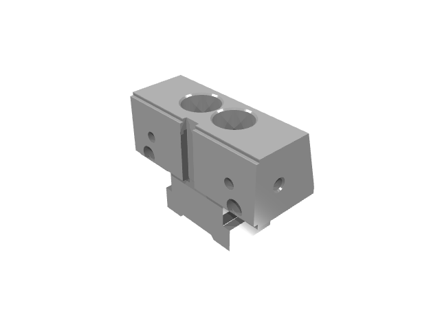 3D render variant of the twin-bore block with prominent shadows.