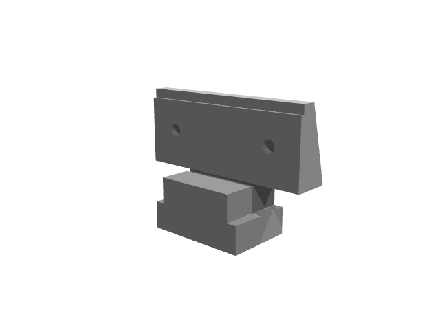 3D render of a grooved clamping jaw on a stepped base.