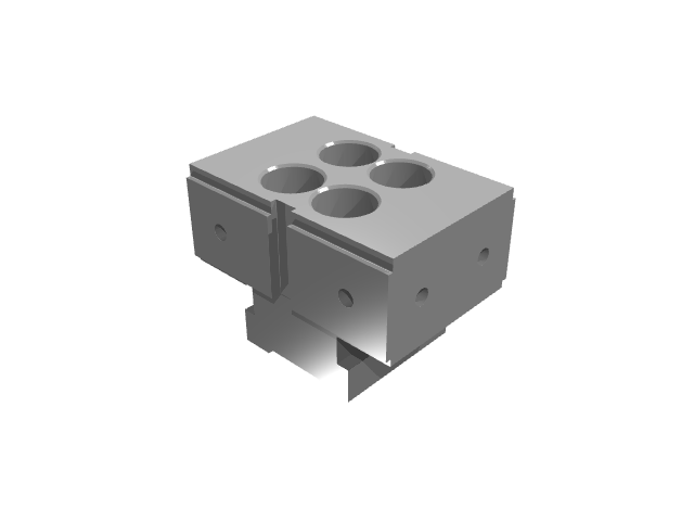 3D render of a modular clamping block featuring four top counterbores.