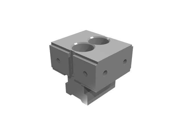 3D render variant of the twin-bore block under soft lighting.
