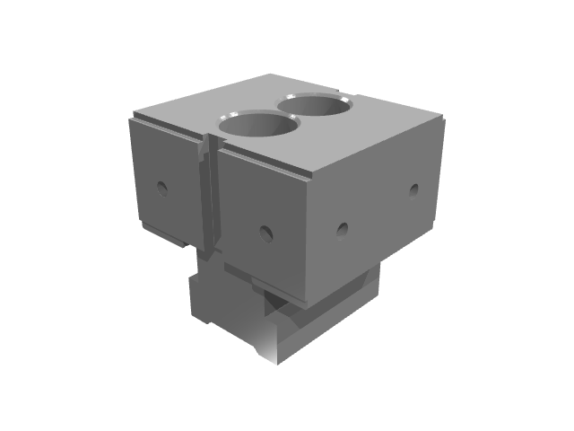 3D render of a wide twin-bore modular fixture block variant.