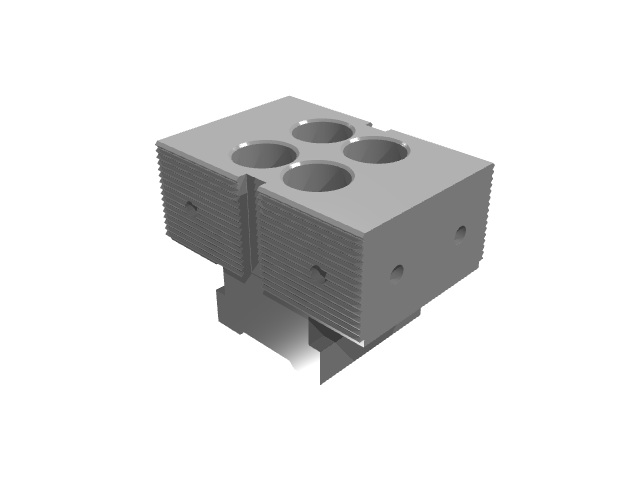 3D render of a heavy-duty modular clamping block with four top counterbores.