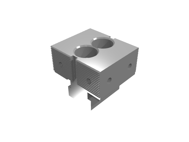 3D render variant of the twin-bore dual clamp under soft studio lighting.