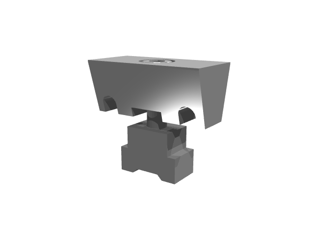 3D render showing the clamp's central link mechanism.