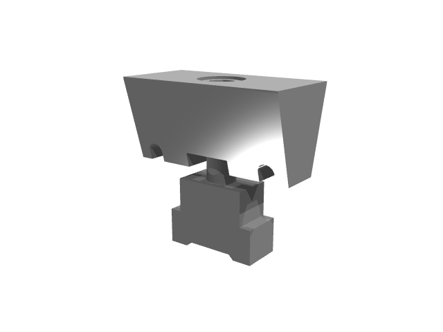 3D render of a wide clamping jaw on a stepped base.