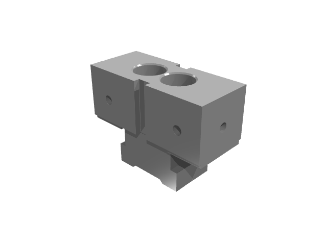 3D render of the smooth-faced twin-bore modular clamping block assembly.