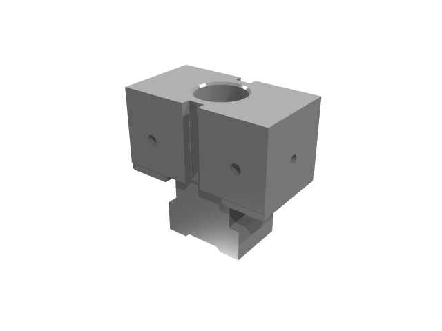 3D render of the single-bore dual clamp block with prominent lower shadows.