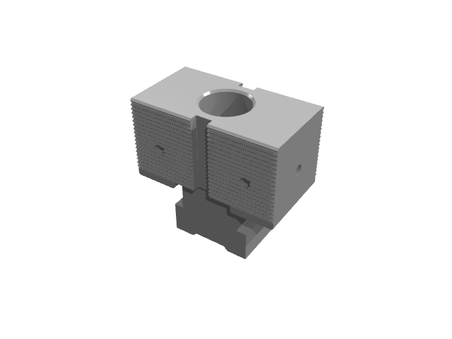 3D render of a modular dual-clamping fixture block featuring a large single top counterbore.
