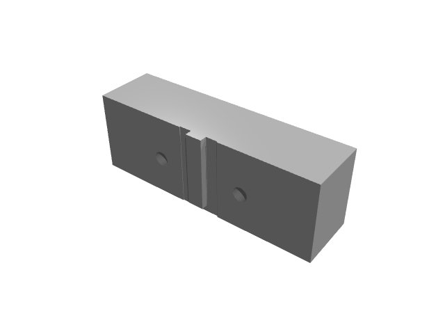 3D render of an elongated rectangular fixture block featuring a central alignment slot.