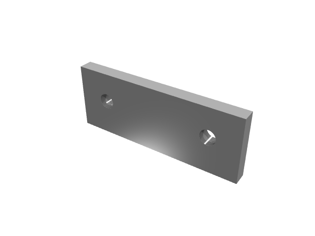 3D render of a rectangular plate with two mounting holes and matte shading.