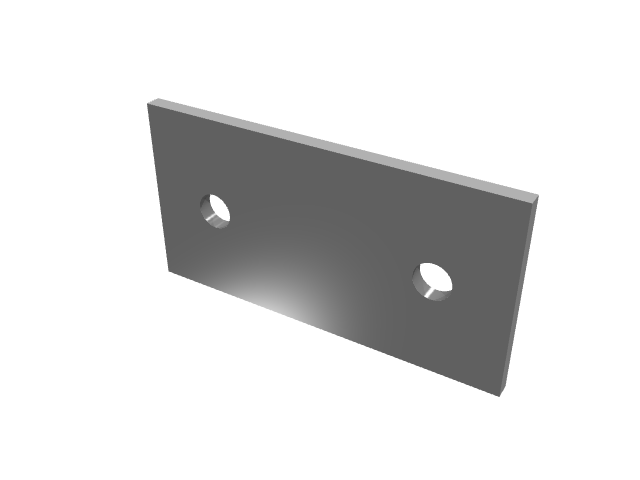 3D render of a flat rectangular vise jaw plate with two counterbored holes.