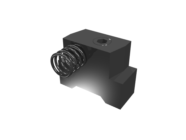 3D render of the spring-loaded jaw mechanism under high-contrast studio lighting.
