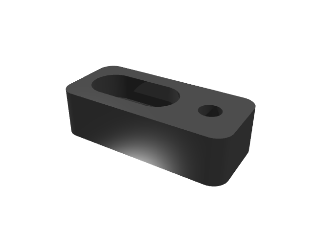 3D render of the slotted strap clamp component from a slightly higher perspective.